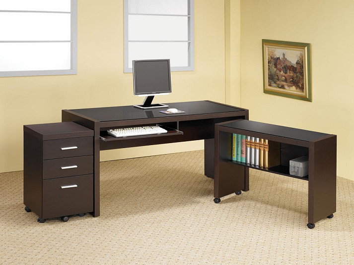 Skeena Contemporary Cappuccino Computer Desk With KEyboard Tray, 60.00 X 30.00 X 29.50"H