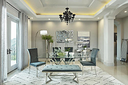 Dining Table, Glass/Chrome/Grey, 71...