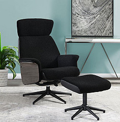                                                  							Accent Chair With Ottoman, Black 28...
                                                						 