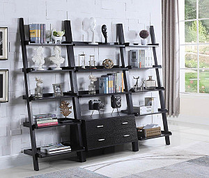 Contemporary Cappuccino Leaning Bookcase, 33.50 X 16.50 X 72.00"H