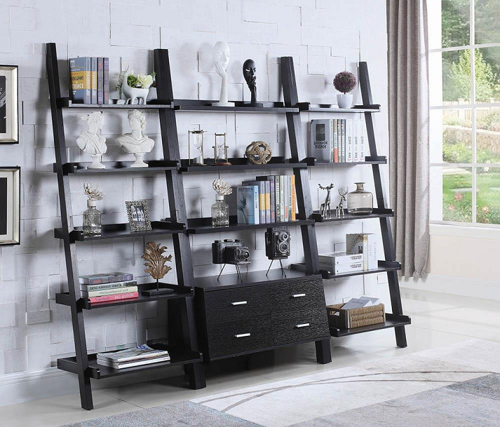 Contemporary Cappuccino Leaning Bookcase, 33.50 X 16.50 X 72.00"H