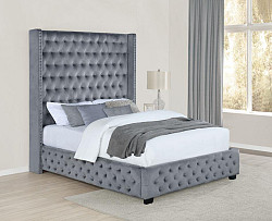                                                  							Queen Bed, Grey Velvet 68.00 X 89.0...
                                                						 