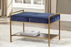                                                  							Upholstered Bench Navy Blue/Gold 28...
                                                						 