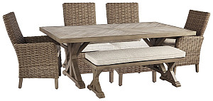 Beachcroft Outdoor Dining Table and 4 Chairs and Bench