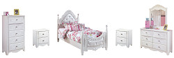                                                  							Exquisite Twin Poster Bed with Mirr...
                                                						 