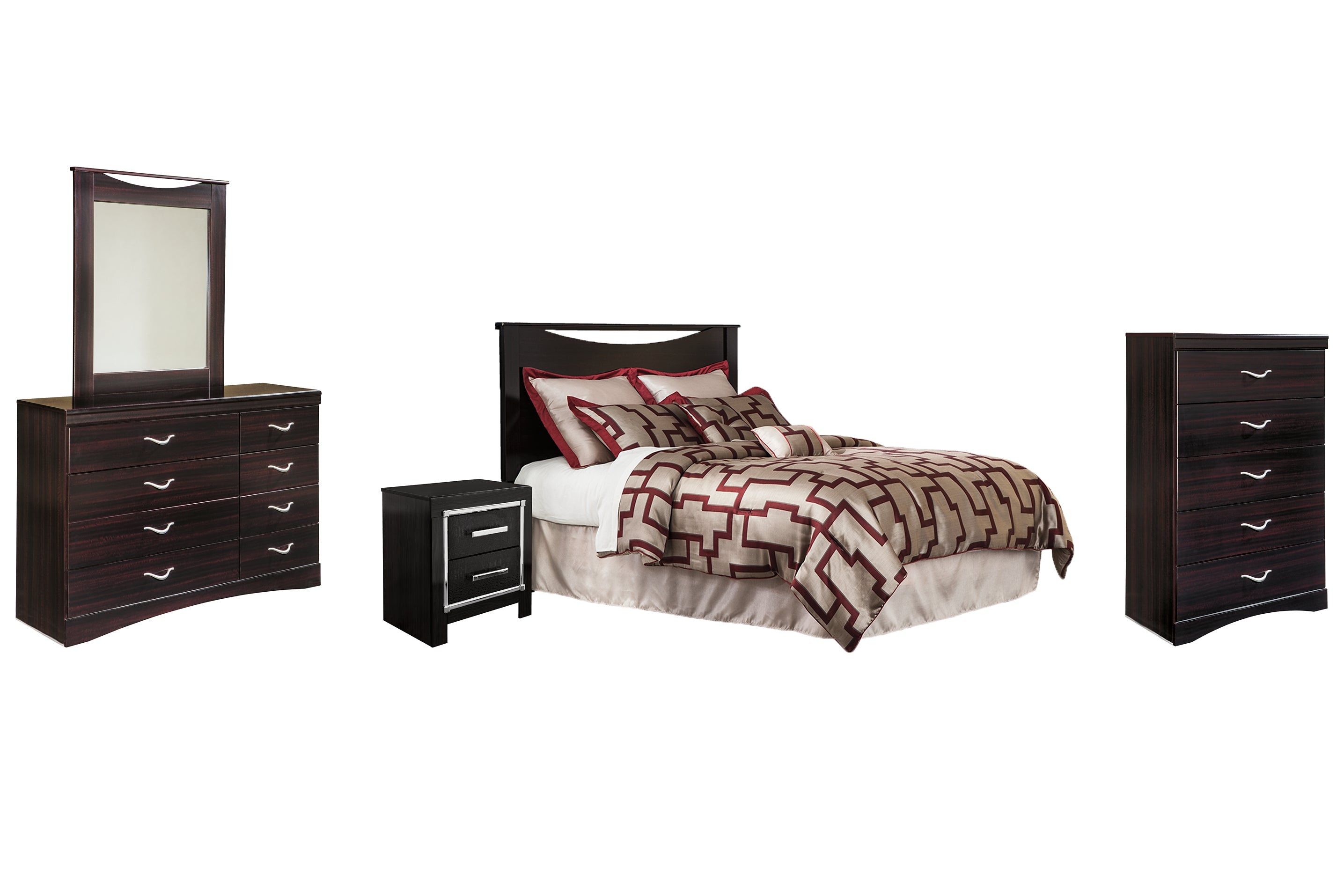 Zanbury Queen/Full Panel Headboard with Mirrored Dresser, Chest and Nightstand Affordable Rent